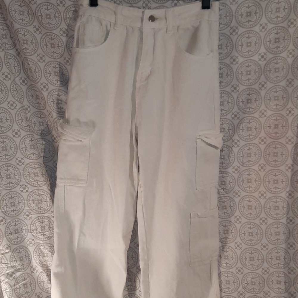 White Wide Leg Cargo Jeans